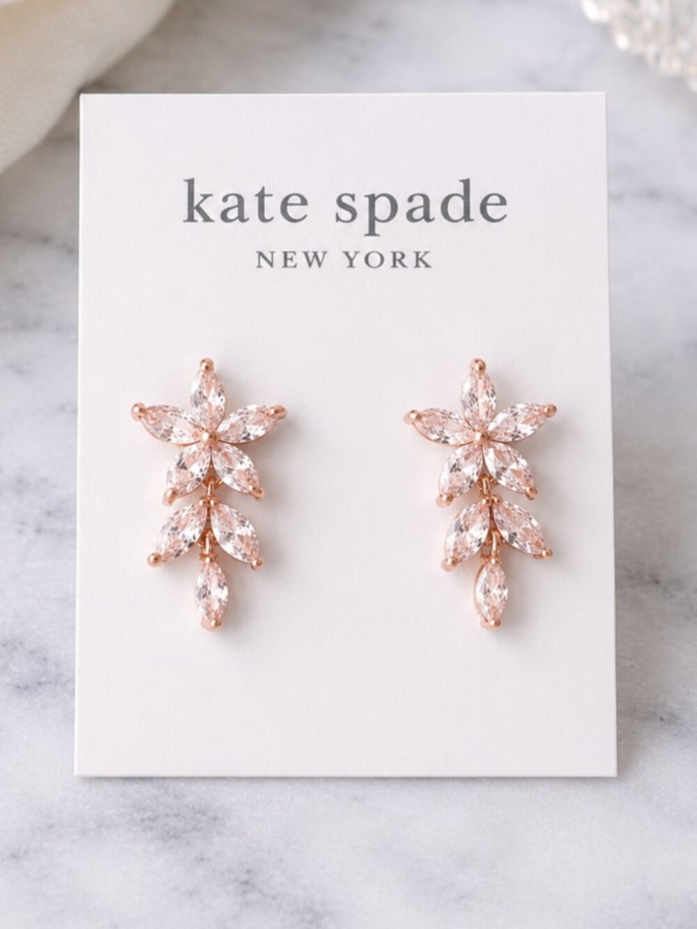 Kate Spade New York Rose Gold Crystal Floral Drop Earrings